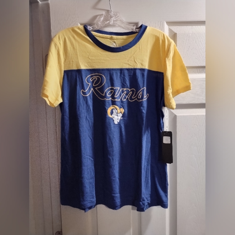 NWT NFL Women's Rams Logo  Two-Tone Blue and Yellow Tee
